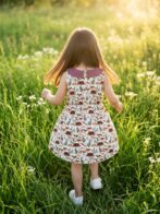 Girls Organic Cotton Single Jersey Sleevless Vagitable Patch All Over Print Dress - Pink - Image 2
