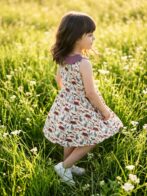 Girls Organic Cotton Single Jersey Sleevless Vagitable Patch All Over Print Dress - Pink - Image 3