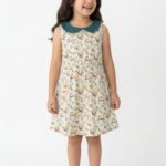 Girls Organic Cotton Single Jersey Sleevless Birds And The All Over Print Dress - Green