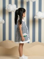 Girls Organic Cotton Poplin Sleevless Cup Cake Applique Pocket Dress - Blue - Image 3