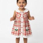 Girls Organic Cotton Poplin Sleevless Cup Cake Applique Pocket Dress - Red