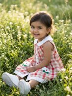 Girls Organic Cotton Poplin Sleevless Cup Cake Applique Pocket Dress - Red - Image 3