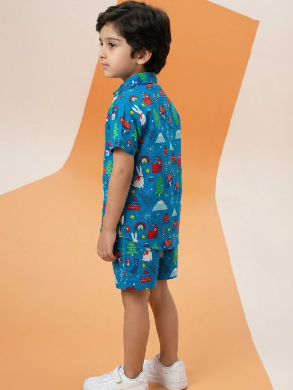 Unisex Organic Cotton Twill  Short Sleev Solid Shirt and Shorts - Blue - Image 3