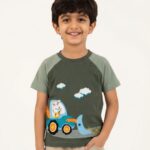 Boys Organic Cotton Lycra Jersey Short Sleev Carrot Crane Applique T-Shirt - Grey