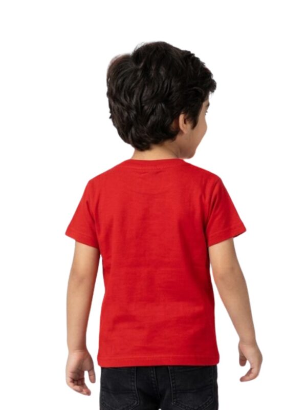 Boys Organic Cotton Single Jersey Short Sleev Cute Daily Thinking Print T-Shirt - Red - Image 2