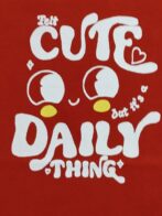 Boys Organic Cotton Single Jersey Short Sleev Cute Daily Thinking Print T-Shirt - Red - Image 4