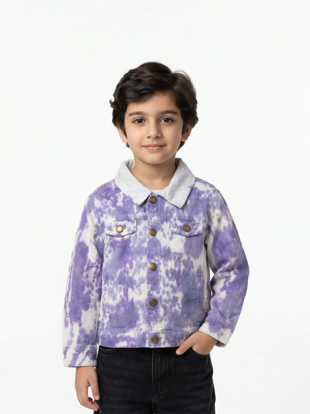 P-157_A.jpg Boys Organic Cotton Cord Full Sleeve Prnava Logo Applique Jacket - Red - Image 1