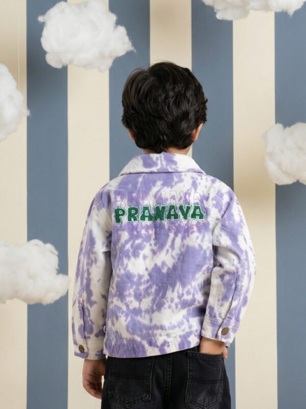 Boys Organic Cotton Cord Full Sleeve Prnava Logo Applique Jacket - Red - Image 2
