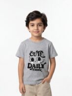 Boys Organic Cotton Single Jersey Short Sleeve Cute Daily Thinking Chest Print T-Shirt - Grey