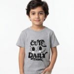 Boys Organic Cotton Single Jersey Short Sleeve Cute Daily Thinking Chest Print T-Shirt - Grey