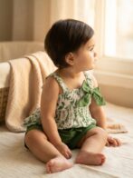 Girls  Organic Cotton Cambric Sleevless Leaf Print Top & Shorts Set - Green - Image 2