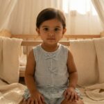 Girls Organic Cotton Seer Sucker Sleevless Striped Top & Shorts Set - Blue