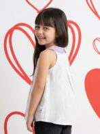 Girls Organic Cotton Dobby Sleevless Sealife Outline Embroidered & Checks Top - White - Image 3