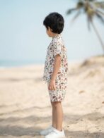 Boys Organic Cotton Single Jersey Short Sleeve All Over Print Shirt & Shorts Set - White & Green - Image 3