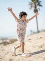 Boys Organic Cotton Single Jersey Short Sleeve All Over Print Shirt & Shorts Set - White & Green - Image 4