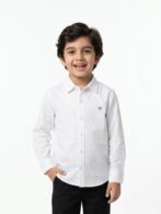 Boys Organic Cotton Poplin Full Sleeve Logo Embroidered Shirt - White