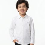 Boys Organic Cotton Poplin Full Sleeve Logo Embroidered Shirt - White