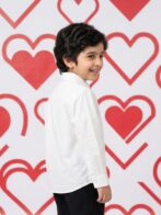 Boys Organic Cotton Poplin Full Sleeve Logo Embroidered Shirt - White - Image 3