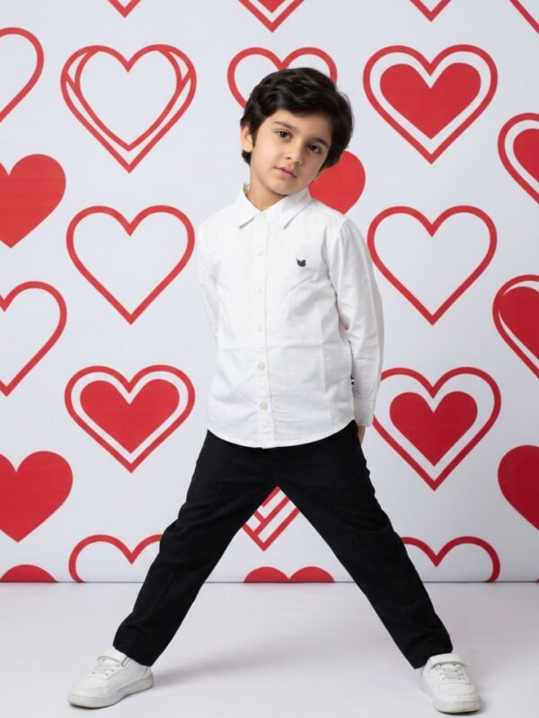 Boys Organic Cotton Poplin Full Sleeve Logo Embroidered Shirt - White - Image 4