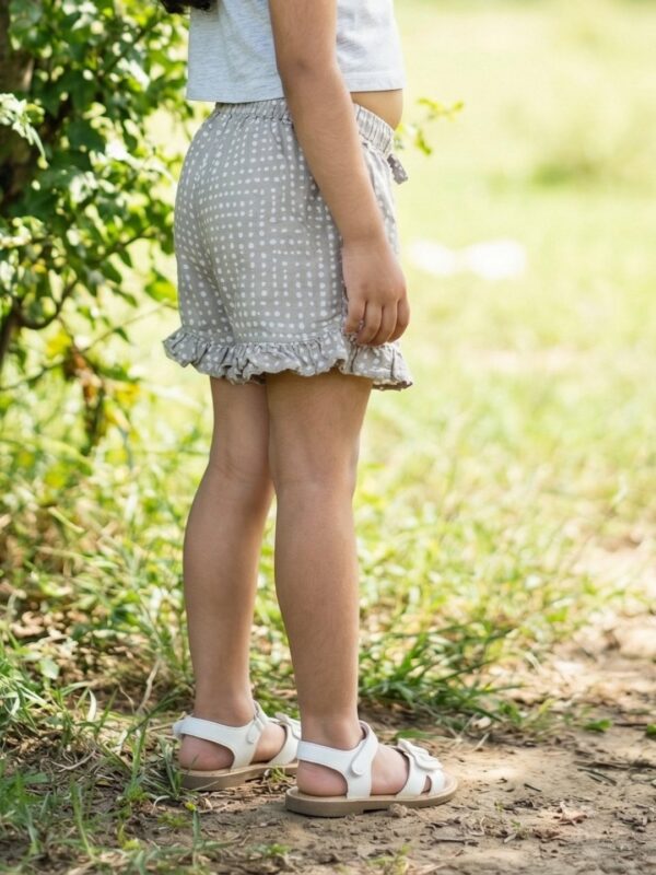 Girls Organic Cotton Modal Knee Length Polka Dots Print Shorts - Beige - Image 3