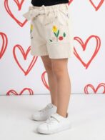 Girls Organic Cotton Drill Knee Length Floral Embroidered Pocket Shorts - Beige - Image 3