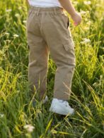 Boys Organic Cotton Twill Full Length Scooter Embroidered Pant - Khaki - Image 2