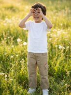 Boys Organic Cotton Twill Full Length Scooter Embroidered Pant - Khaki - Image 4