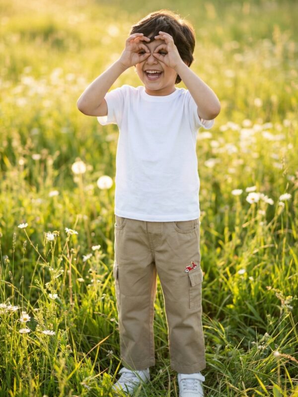 Boys Organic Cotton Twill Full Length Scooter Embroidered Pant - Khaki - Image 4