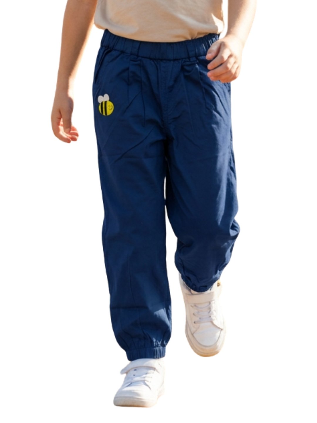 P-191_A.jpg Unisex Organic Cotton Poplin Full length Bee Embroidered Pant - Blue - Image 1