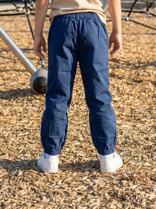 Unisex Organic Cotton Poplin Full length Bee Embroidered Pant - Blue - Image 2