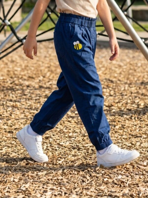 Unisex Organic Cotton Poplin Full length Bee Embroidered Pant - Blue - Image 3