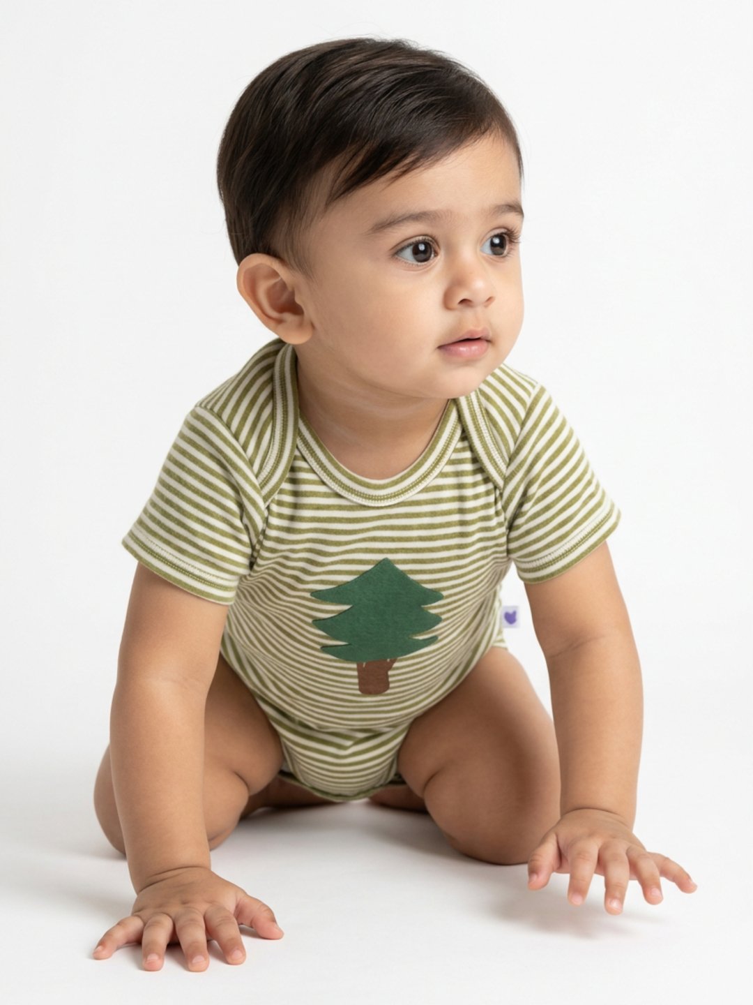 P-194_A.jpg Boys Organic Cotton Rib Sleeveless Tree Print Romper - Green - Image 1