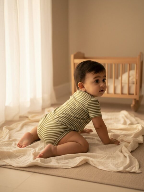 Boys Organic Cotton Rib Sleeveless Tree Print Romper - Green - Image 2