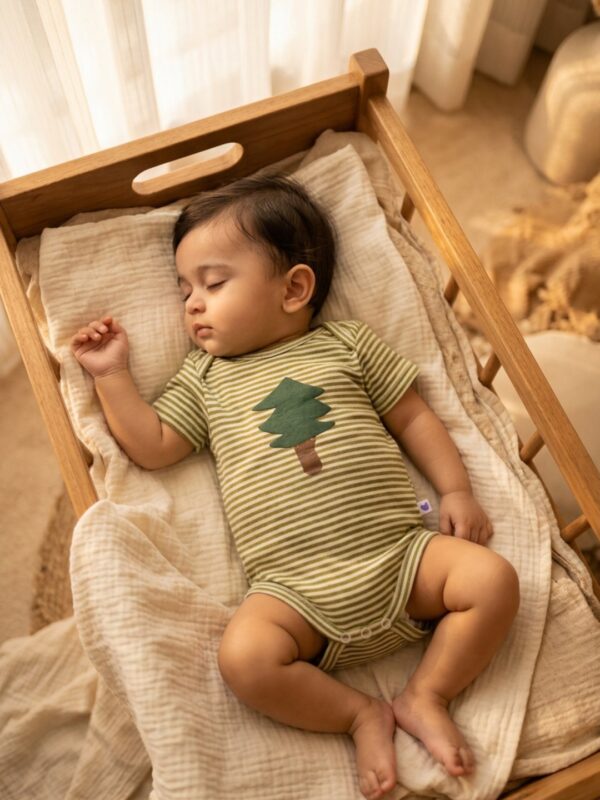 Boys Organic Cotton Rib Sleeveless Tree Print Romper - Green - Image 3