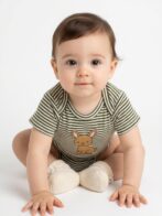 Boys Organic Cotton Rib Sleeveless Ribbat Print Romper - Green