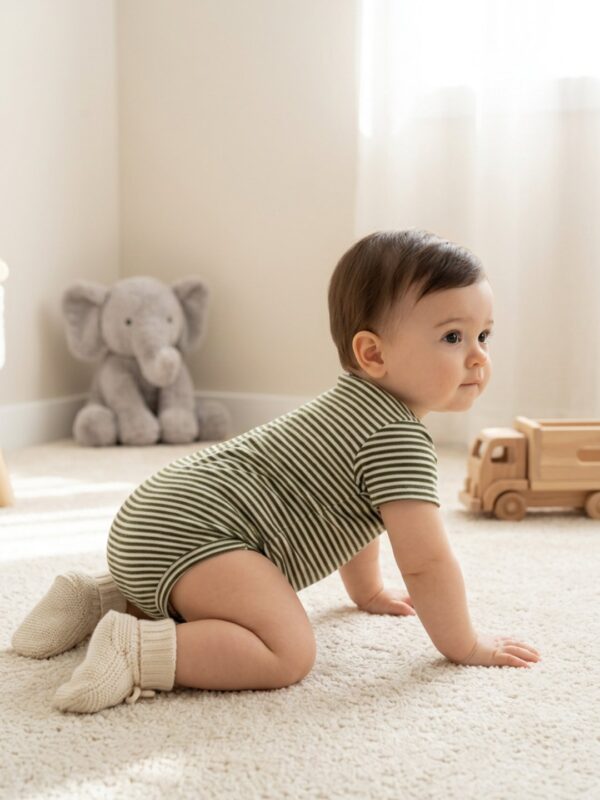 Boys Organic Cotton Rib Sleeveless Ribbat Print Romper - Green - Image 2