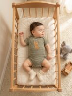 Boys Organic Cotton Rib Sleeveless Ribbat Print Romper - Green - Image 3