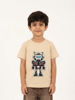 Boys Organic Cotton Single Jersey Short Sleeve All Over Print T-Shirt - Cream