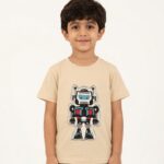 Boys Organic Cotton Single Jersey Short Sleeve All Over Print T-Shirt - Cream