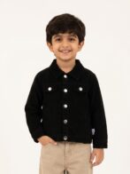 Unisex Organic Cotton Woven Full Sleeve Logo Embroidered Jacket - Black