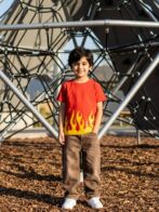 Boys Organic Cotton Single Jersey Short Sleev Fire Print T-Shirt - Red - Image 3